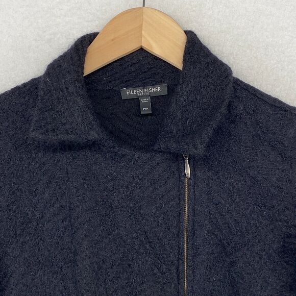 EILEEN FISHER Sweater XS Wool Mohair Blend Moto Cardigan Full Zip Black READ! - Picture 5 of 14